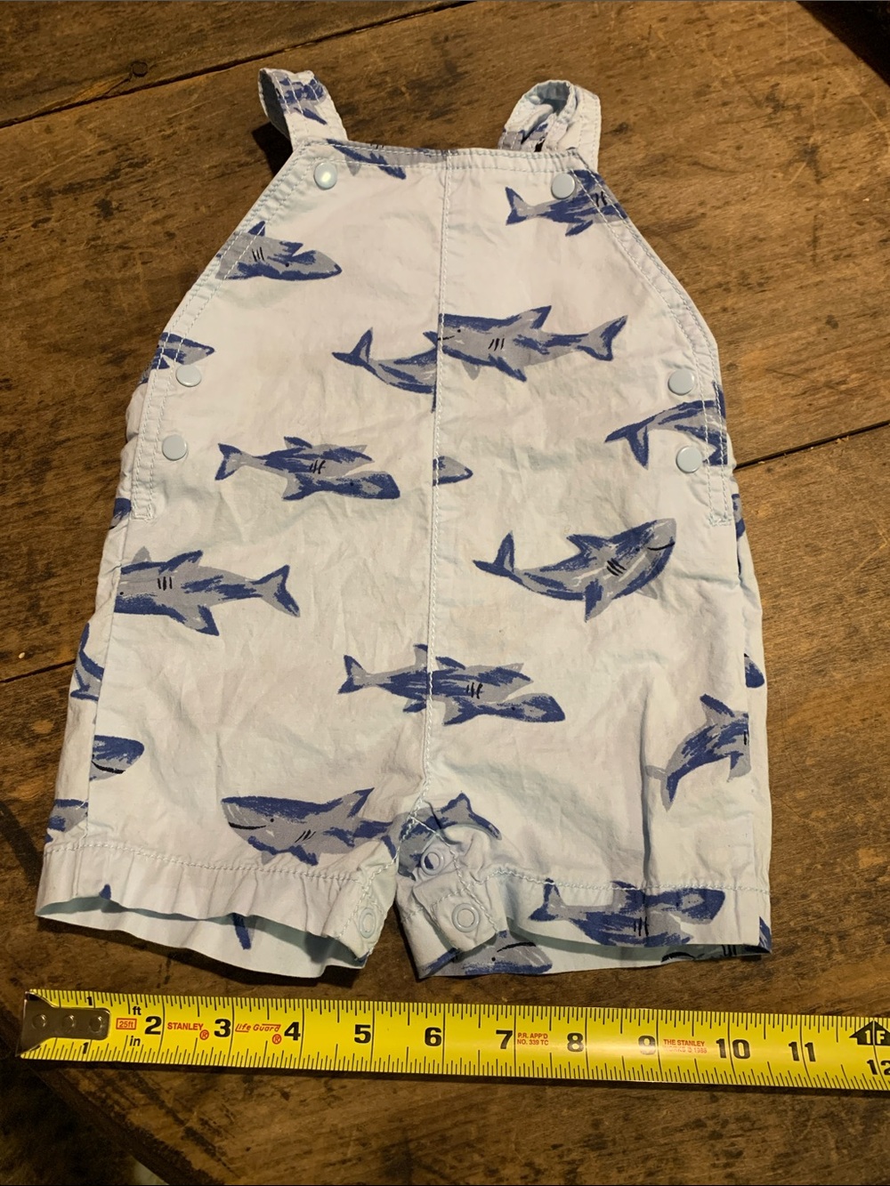 Carter's Light Blue Shark Print 100% Cotton Short Overalls